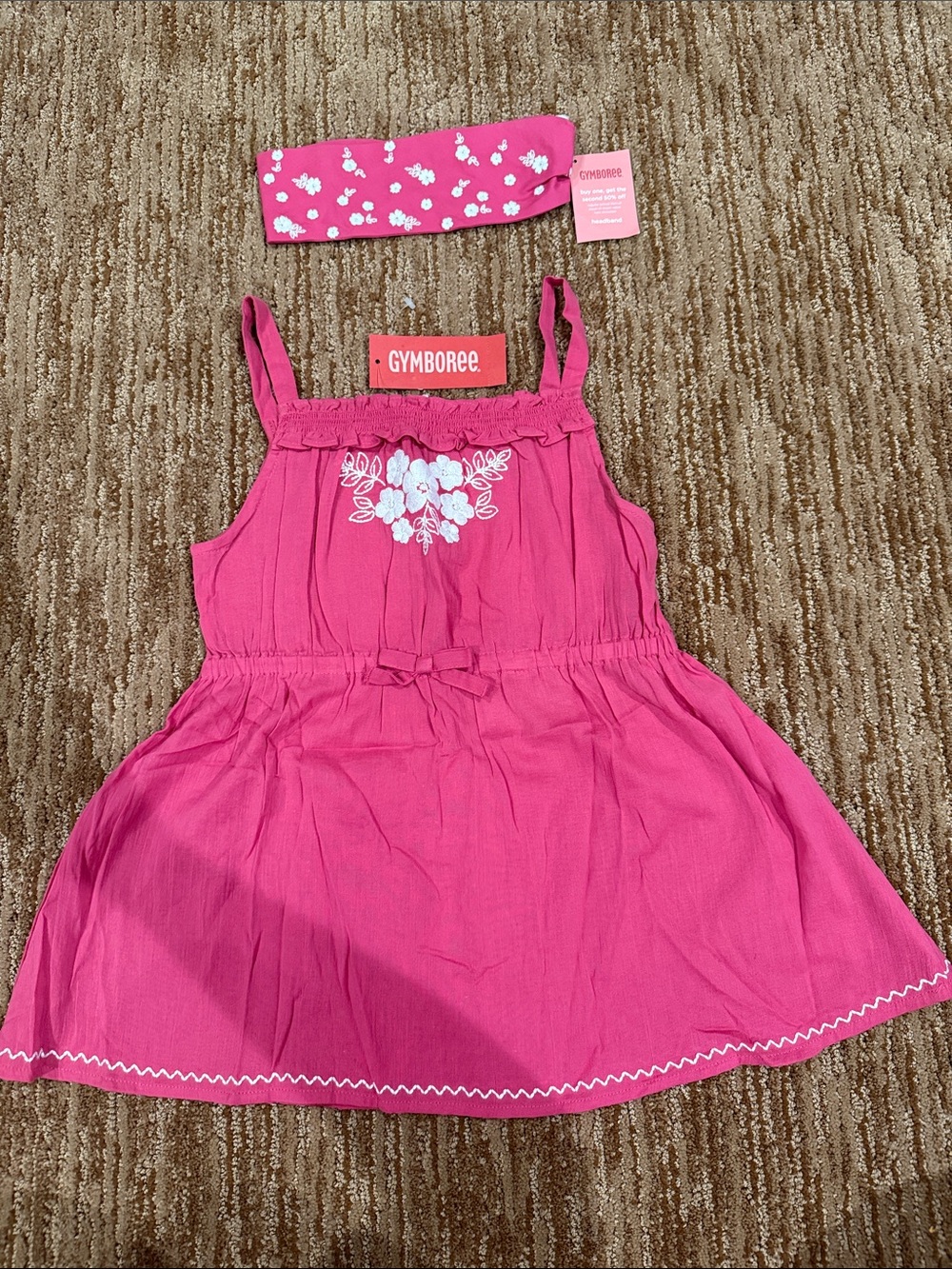 Gymboree Hot Pink Embroidered Floral Sundress with Matching Headband